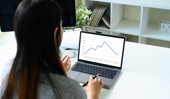 ragazza che legge al computer il prezzo PUN